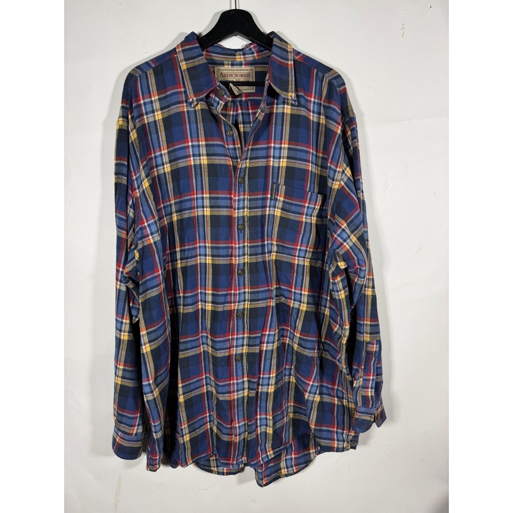 Vintage Abercrombie Big Shirt Mens XL Blue Red Plaid Cotton Button Down Flannel